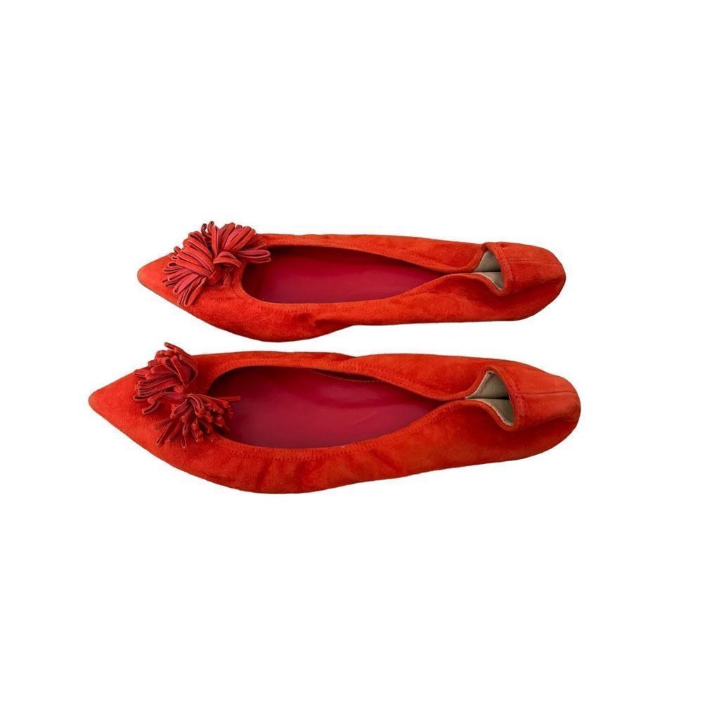 J. Crew Women's Red Suede Leather Pointy Toe Tassel Lottie Ballet Flats Size 8 - Picture 4 of 6